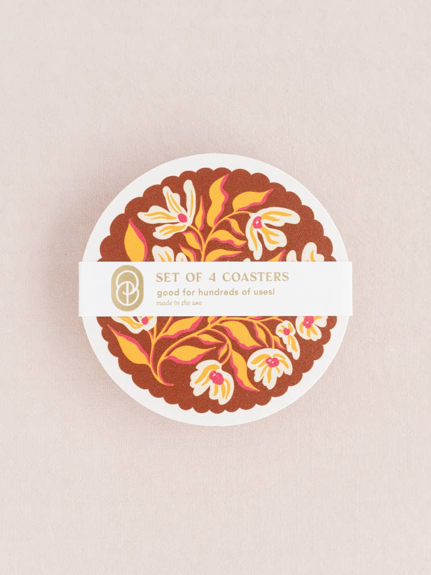 Pumpkin Spice Floral Scalloped Coasters | Set of Four