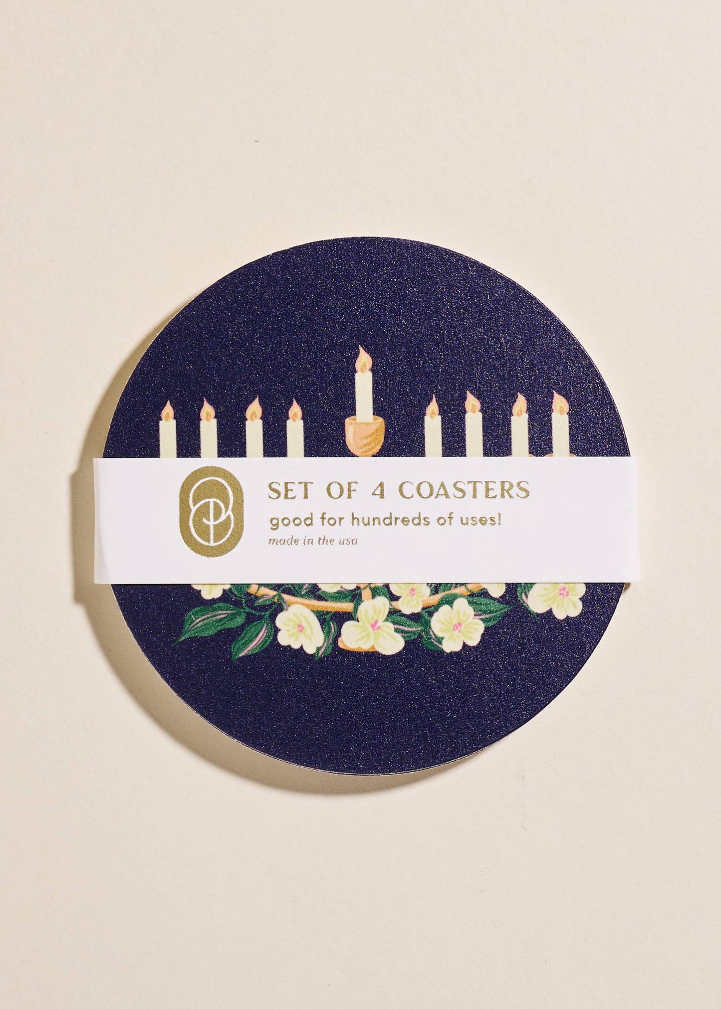 Hanukkah Floral Menorah Coasters | Set of 4