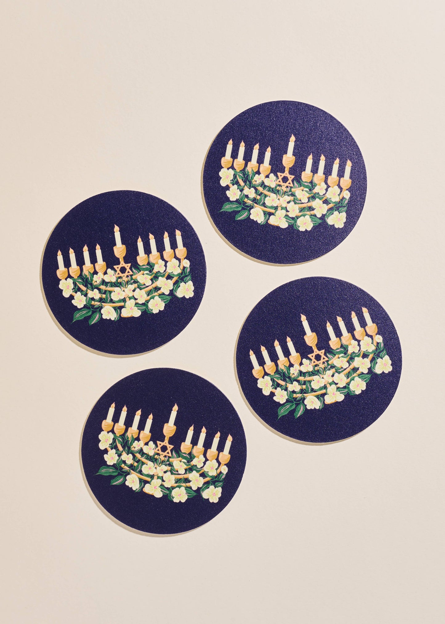 Hanukkah Floral Menorah Coasters | Set of 4