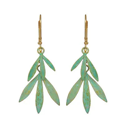 Bamboo Leaf Earrings Verdigris Patina