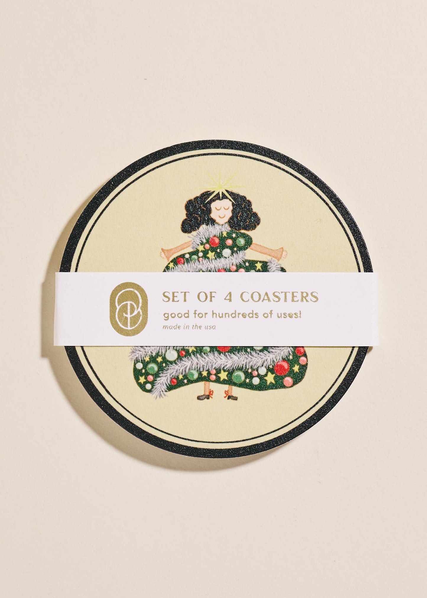 Festive Christmas Lady Coasters - Set of 4