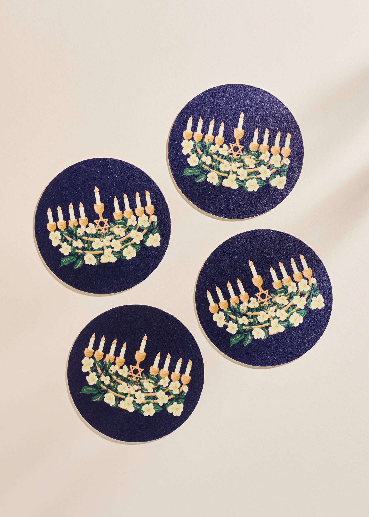 Hanukkah Floral Menorah Coasters | Set of 4