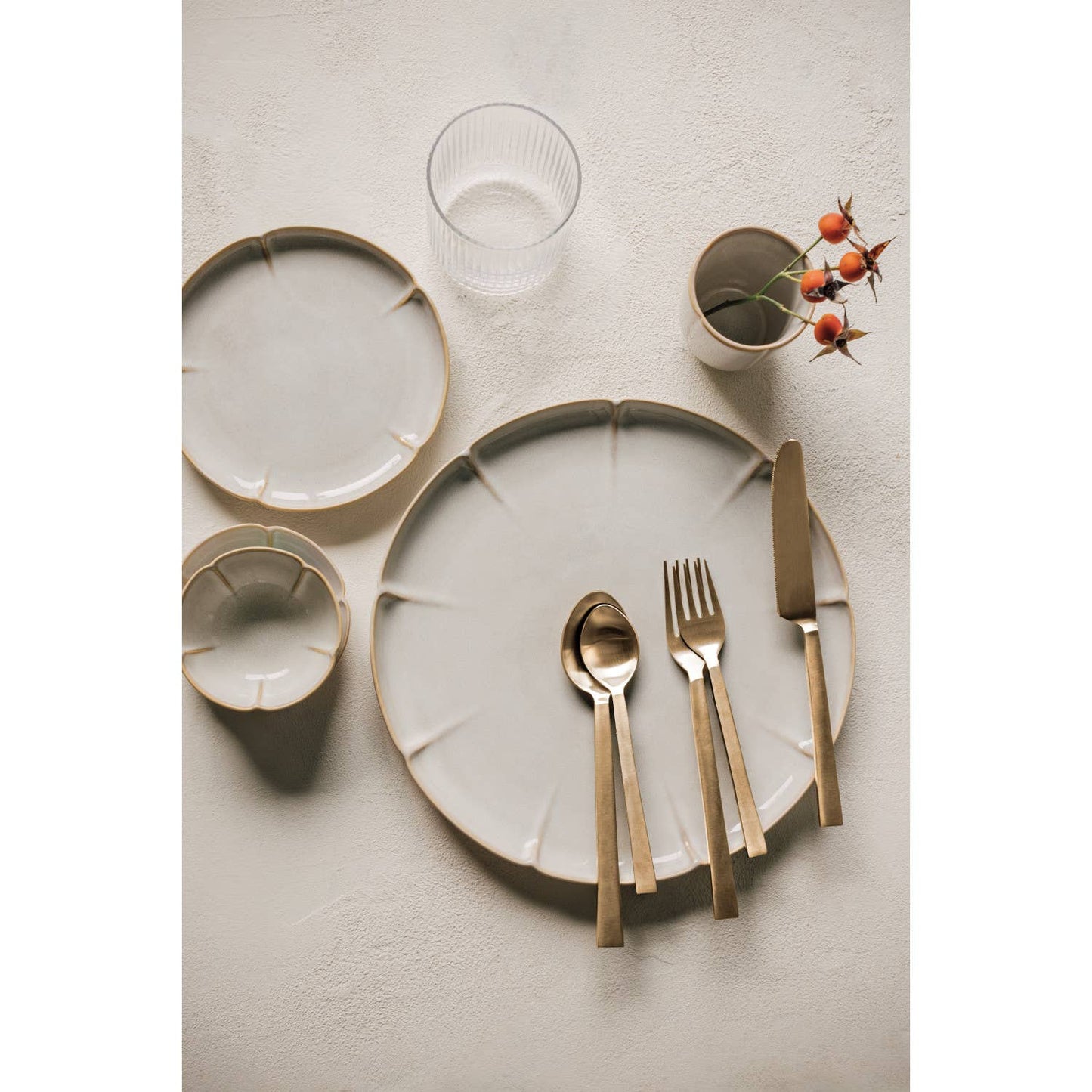 Matte Gold Edge Flatware Set of 5