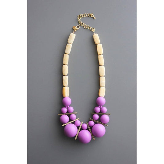 WLL216 Yellow stone and purple acrylic necklace