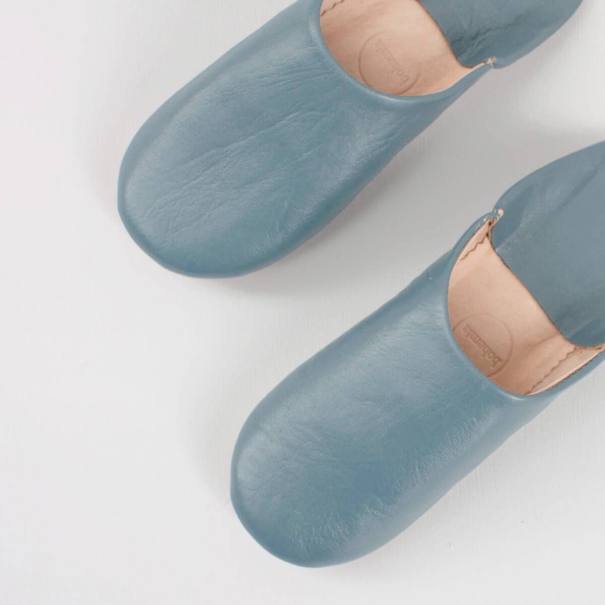 Moroccan Babouche Basic Slippers, Blue Grey