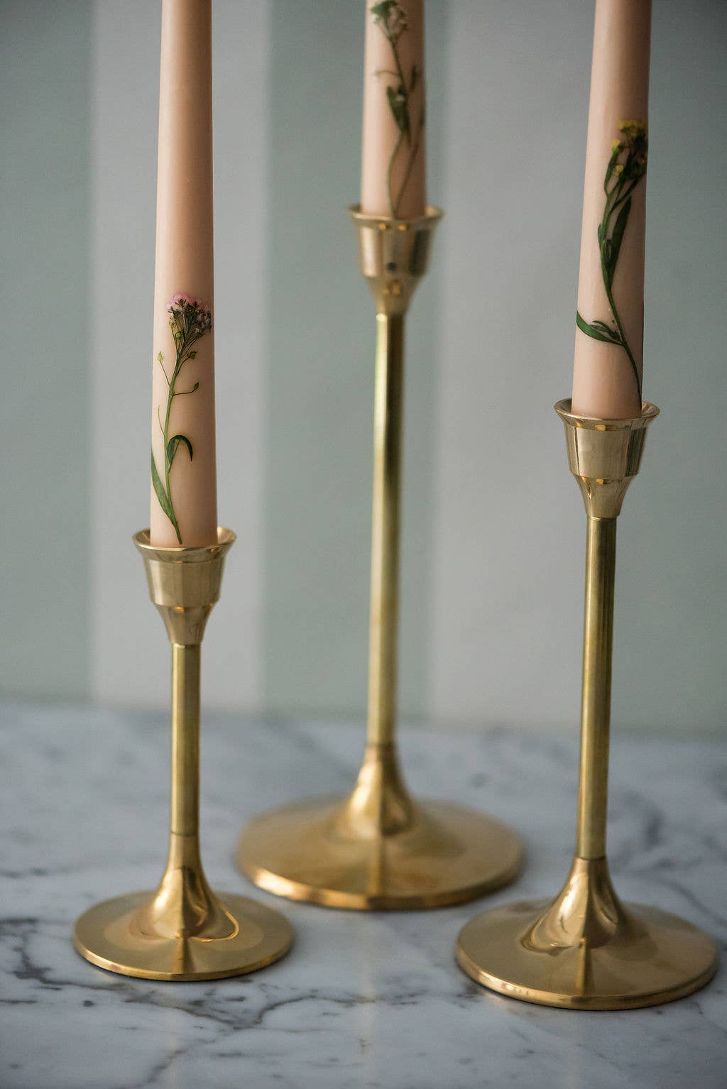 Floral Inlaid Tapered Candles - Set of 3