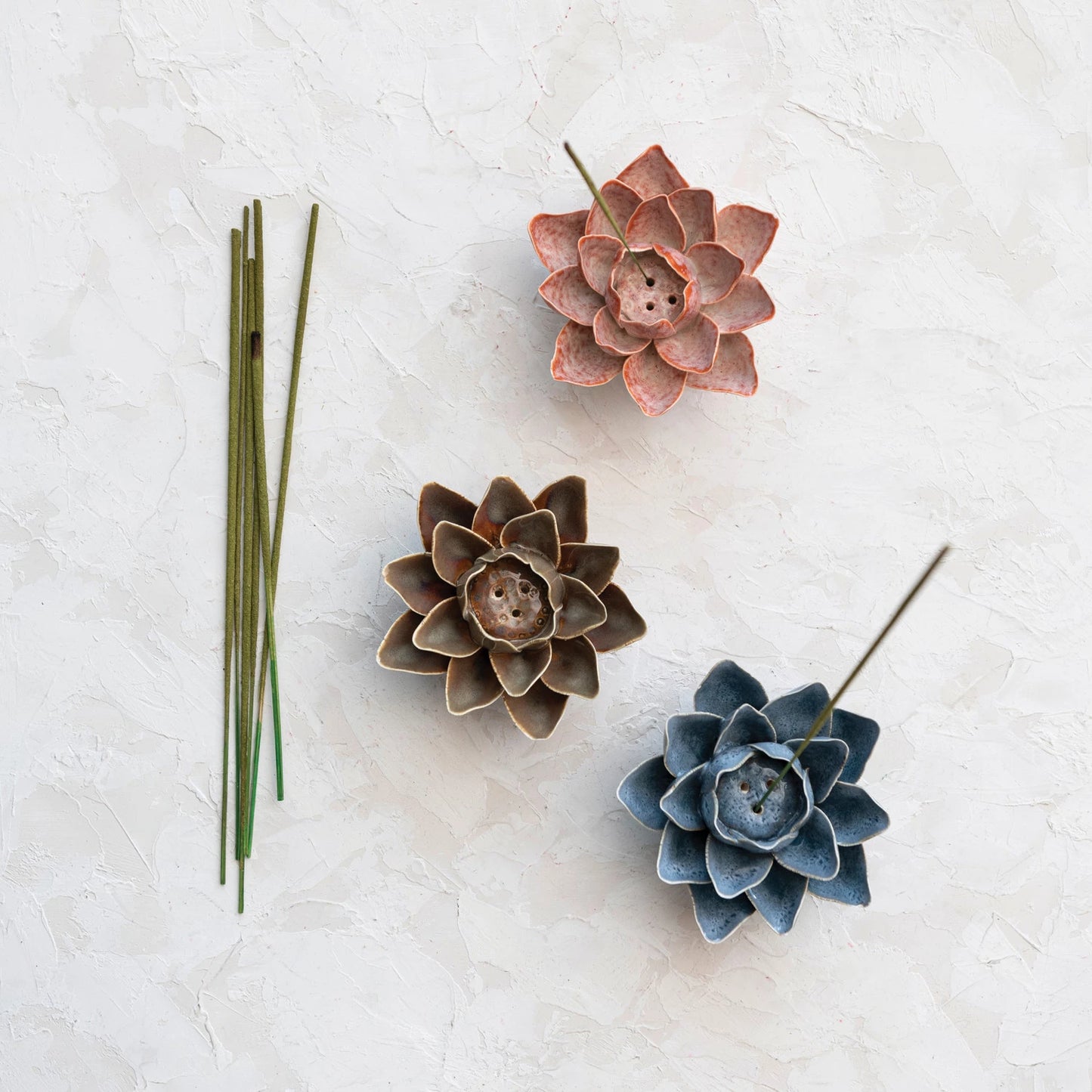 Handmade Stoneware Flower Incense Holder, Reactive Glaze