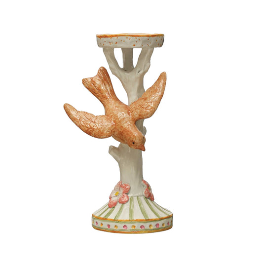 Resin Bird & Tree Pillar Holder, Multi Color (Holds 3" Pillar)