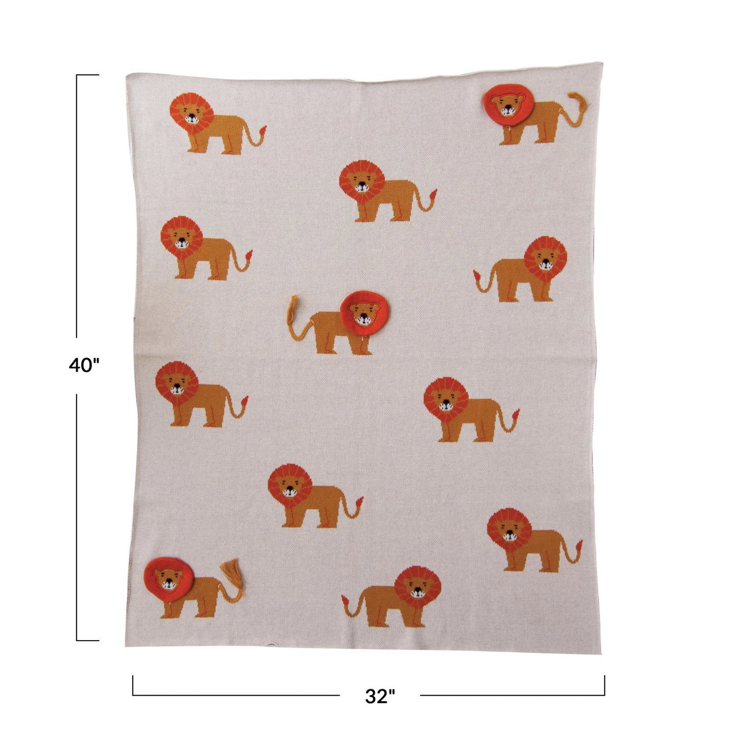 Cotton Knit Baby Blanket w/ Lions & Applique Manes