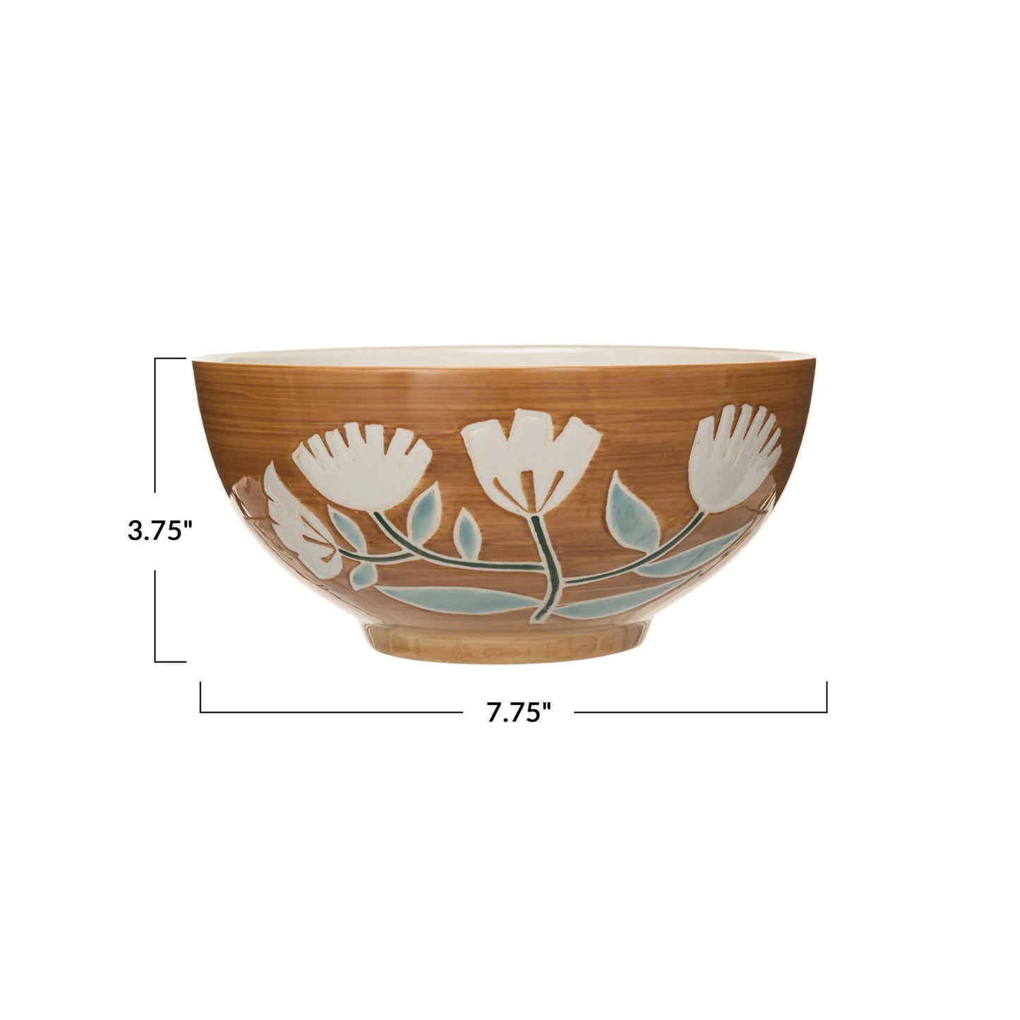 Hand-Painted Stoneware Bowl w/ Wax Relief Flowers