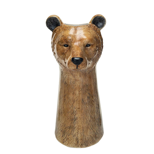 Hand-Painted Stoneware Bear Vase