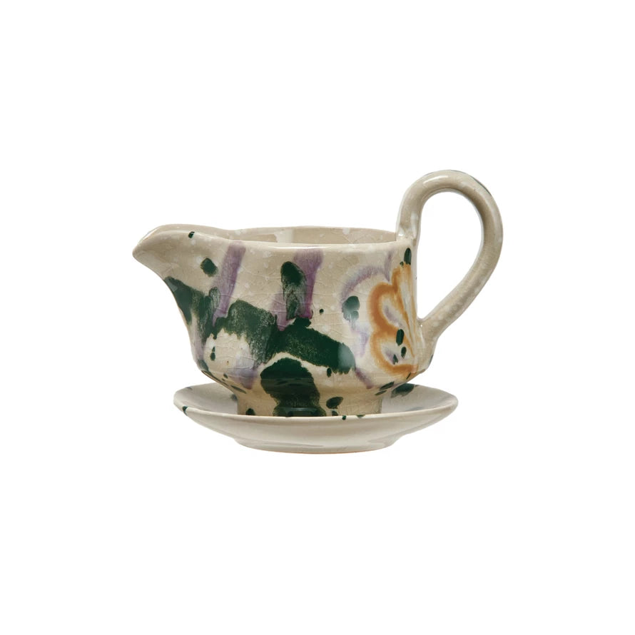 6 oz. Hand-Painted Creamer w/ Saucer,