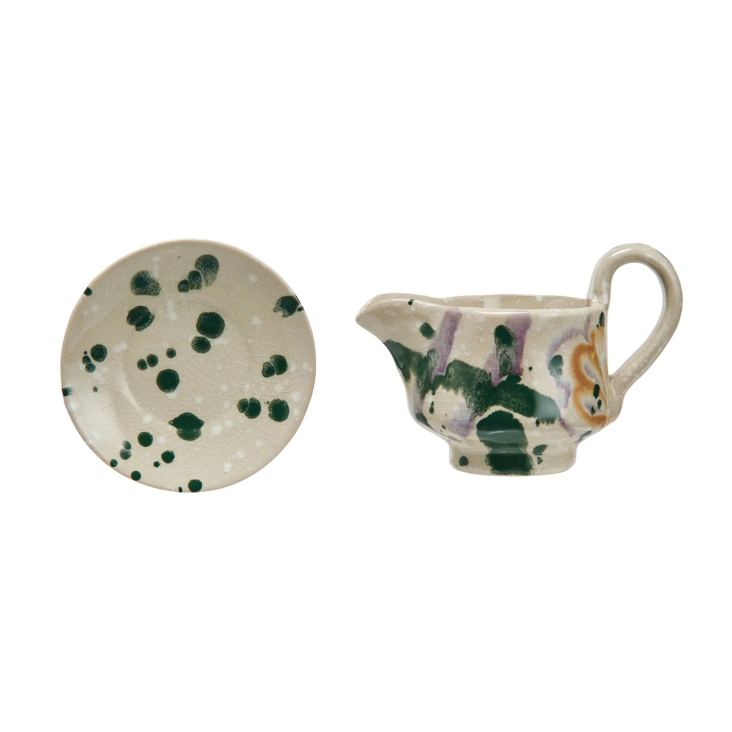 6 oz. Hand-Painted Creamer w/ Saucer,