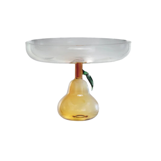 Glass Pedestal w/ Pear Shaped Base, Green & Amber Color