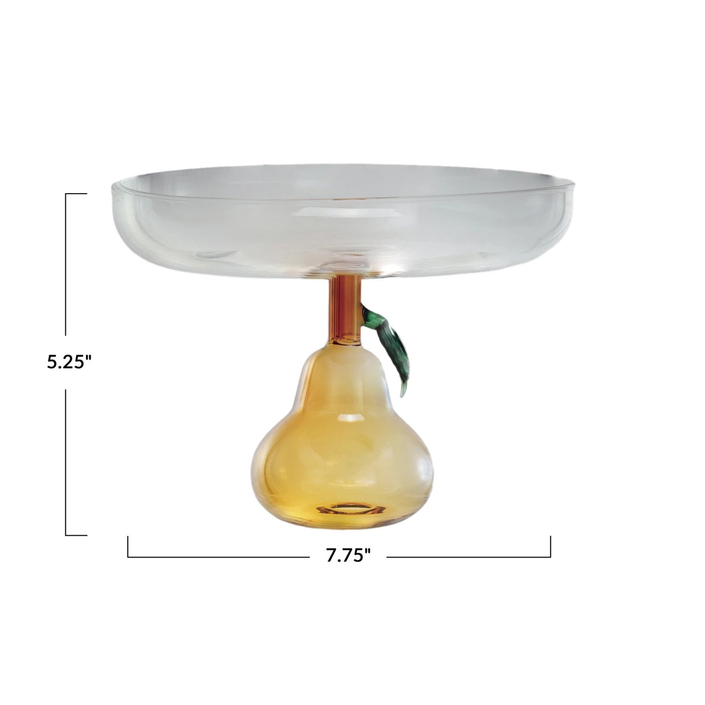 Glass Pedestal w/ Pear Shaped Base, Green & Amber Color