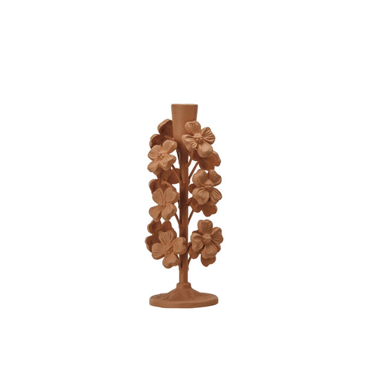 Cast Iron Flowers Taper Holder, Apricot Color