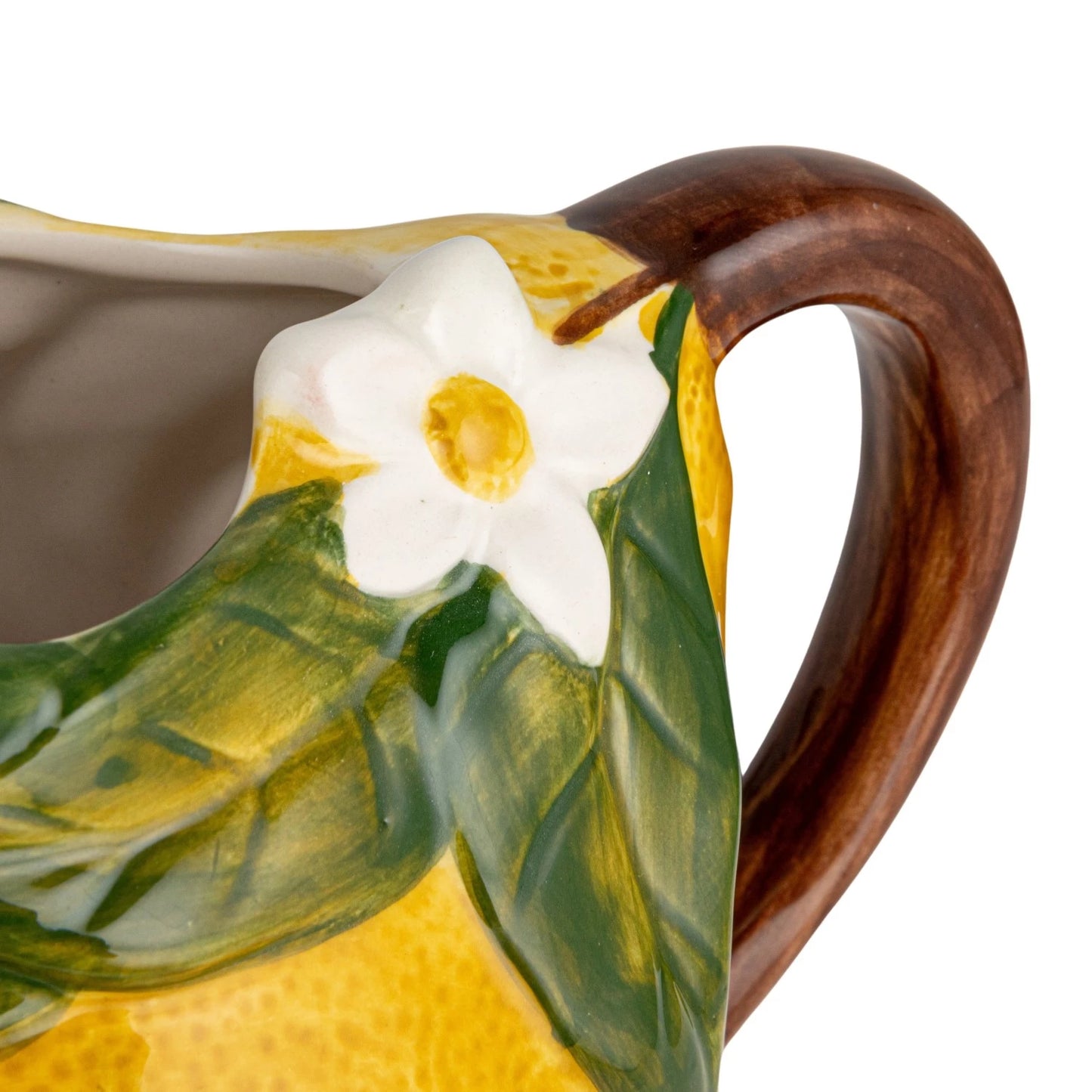 40 oz. Hand-Painted Stoneware Lemon Shaped Pitcher w/ Flower