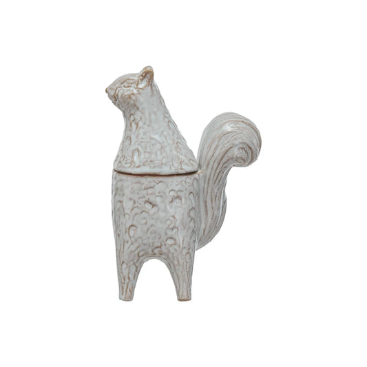 Stoneware Squirrel Shaped Jar, White (Each One Will Vary)