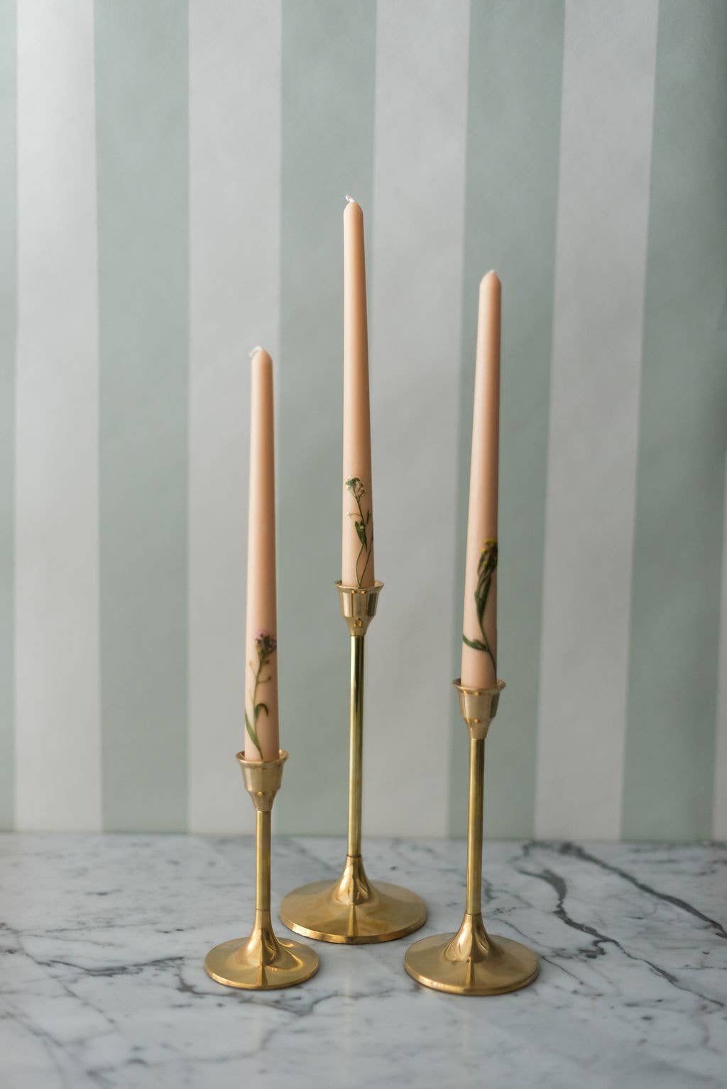 Floral Inlaid Tapered Candles - Set of 3