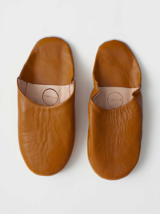 Moroccan Babouche Basic Slippers, Caramel