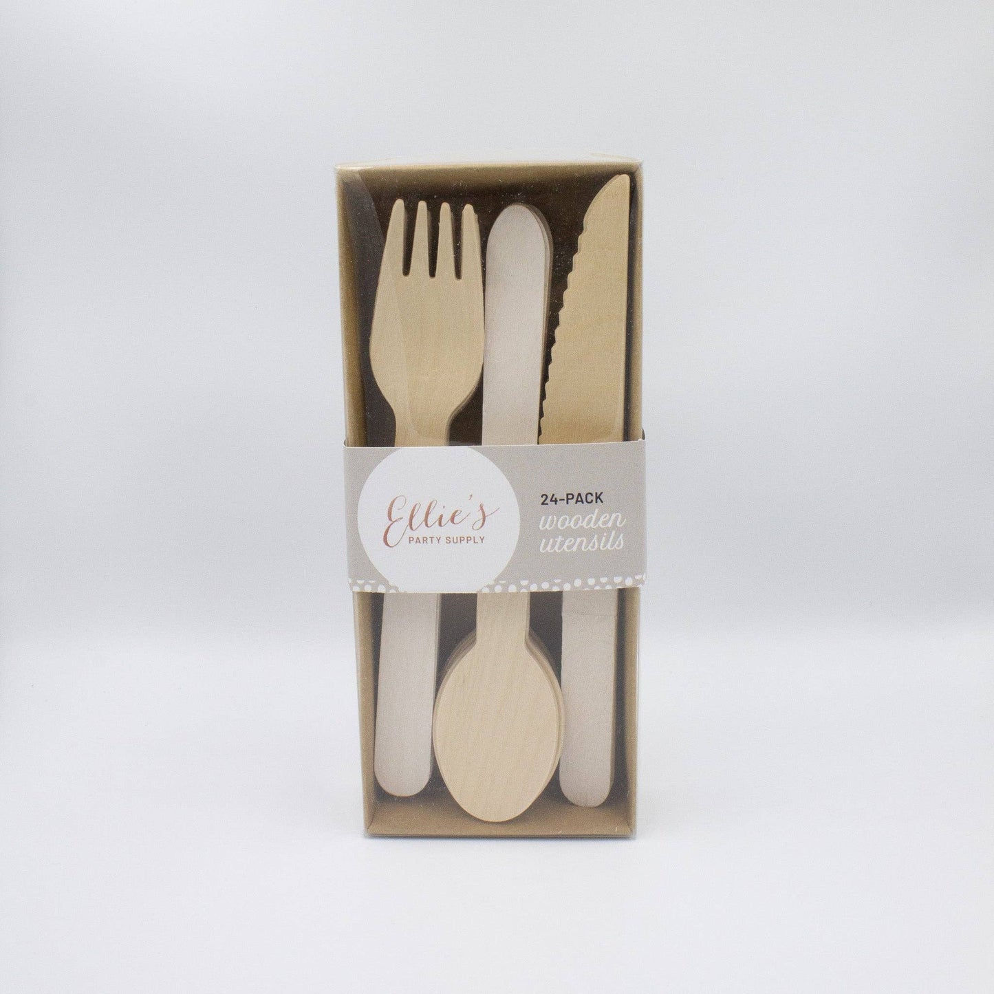 White Wooden Utensils - Spoon, Fork, Knife (Set of 24)